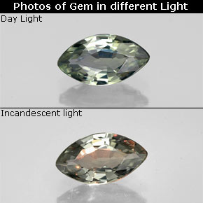 0.71克拉天然多色变色蓝宝石，马眼形，7.7×4.3毫米，VVS