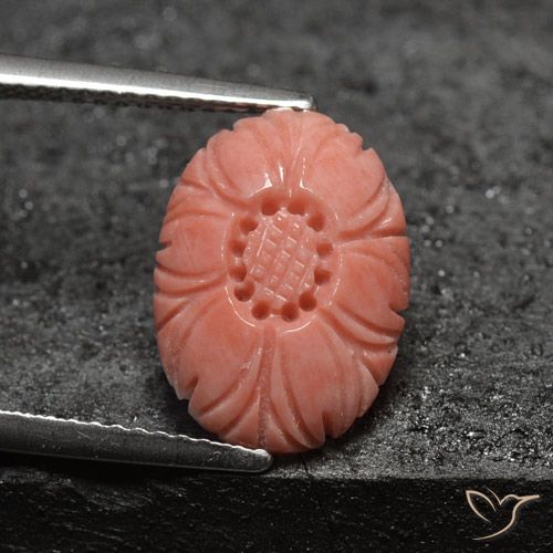 3.21克拉天然粉色珊瑚，花形切工，13.6×9.9毫米，不透明