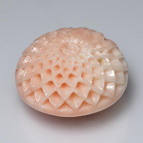 34.14克拉天然粉色珊瑚，花形切工，21.7×21.4毫米，不透明