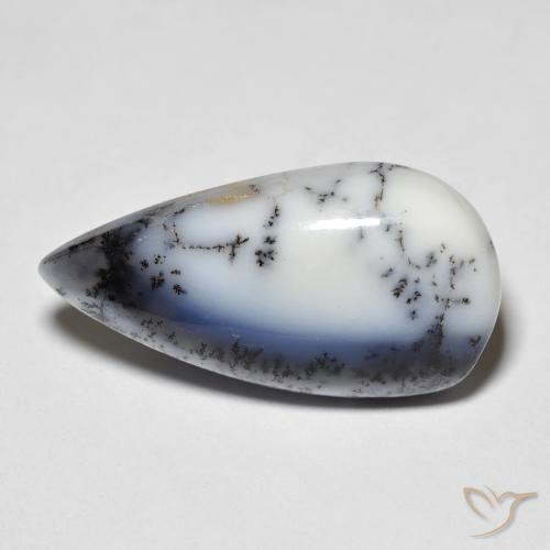 7.44ct 天然 白配黑 树枝状玛瑙, 梨形, 半透明
