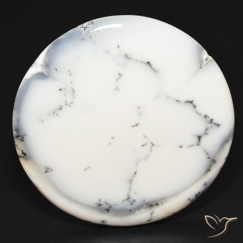 112.10ct 天然 白配黑 树枝状玛瑙, 圆形的, 不透明