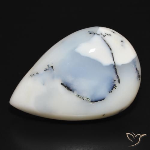 39.34ct 天然 白配黑 树枝状玛瑙, 梨形, 不透明
