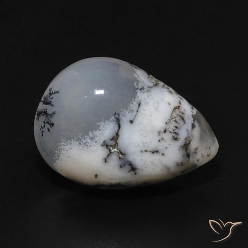 3.99ct 天然 白配黑 树枝状玛瑙, 梨形, 不透明