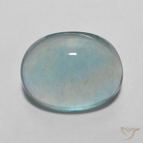 3.98ct 天然 非常浅的蓝绿色 萤石, 椭圆形, 透明