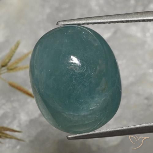19.52ct 天然 深蓝绿色 花岗岩, 椭圆形, 半透明