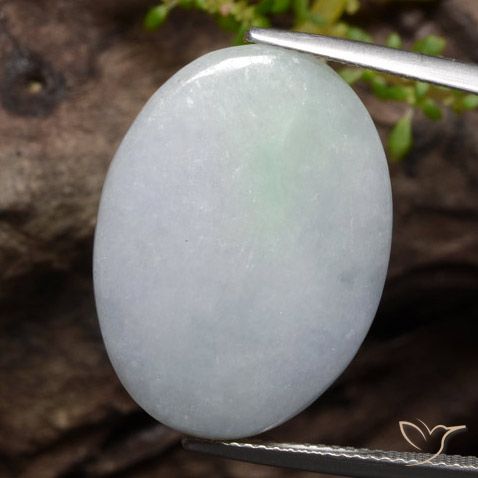 19.20ct 天然 灰白色 翡翠, 椭圆形, 半透明
