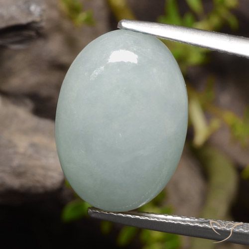 11.10ct 天然 浅灰绿色 翡翠, 椭圆形, 半透明