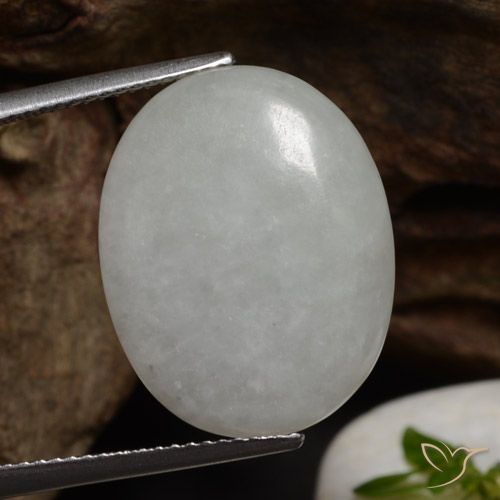 11.79ct 天然 灰白色 翡翠, 椭圆形, 半透明