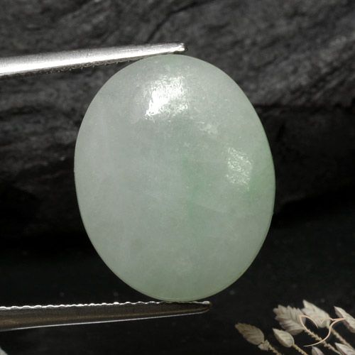 9.78ct 天然 灰绿色 翡翠, 椭圆形, 半透明