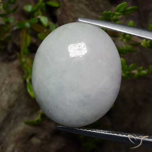 22.14ct 天然 灰白色 翡翠, 椭圆形, 半透明