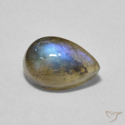 1.69ct 天然 彩色 拉长石, 梨形, 半透明