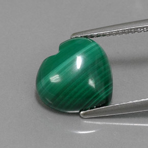 4.91克拉天然绿色孔雀石，心形，11×10.6毫米，不透明
