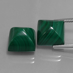 天然绿色孔雀石，方形，10×9.9毫米，不透明