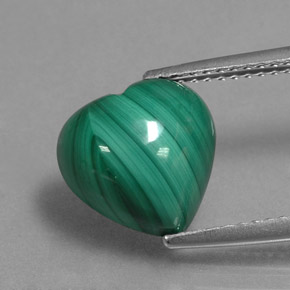 5.81克拉天然绿色孔雀石，心形，10.2×9.9毫米，不透明