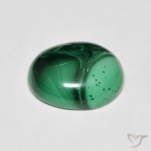 6.65克拉天然绿色孔雀石，椭圆形切割，12.4×10.1毫米，不透明