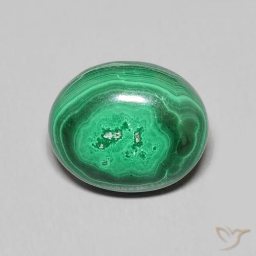 6.72克拉天然绿色孔雀石，椭圆形切割，12.1×9.9毫米，不透明