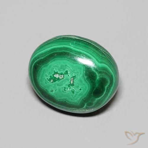 6.72克拉天然绿色孔雀石，椭圆形切割，12.1×9.9毫米，不透明