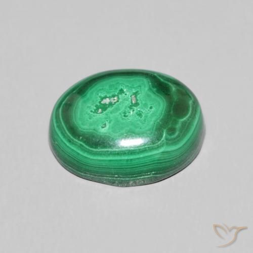 6.72克拉天然绿色孔雀石，椭圆形切割，12.1×9.9毫米，不透明