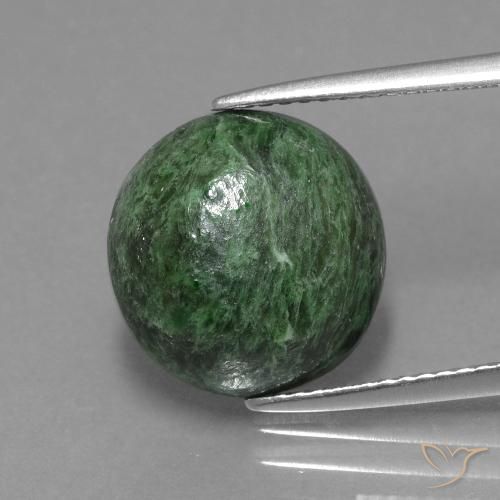 7.37ct 天然 暗绿色 莫坐坐, 圆形的, 不透明