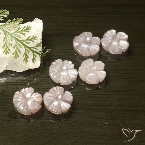 14.57天然粉色月光石，花形切工，9.6×9.3毫米，半透明