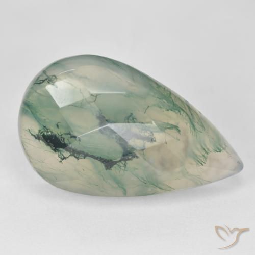 18.99克拉天然绿色苔藓玛瑙，梨形，25.6×15.4毫米，半透明