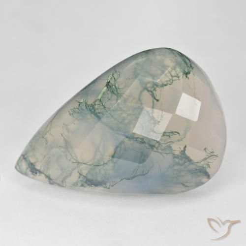 38.73ct 天然 浅绿色 苔藓玛瑙, 梨形, 半透明