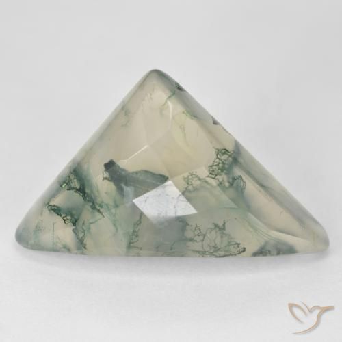 17.68ct 天然 浅绿色 苔藓玛瑙, 胖三角形, 半透明