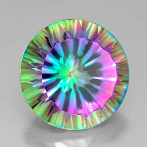 7.31克拉天然多色镀膜石英，圆形切割，13.04毫米，VVS-VS