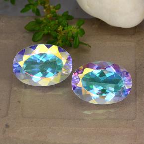 10.52天然多色镀膜石英，椭圆形切割，14.1×10.1毫米，VVS-VS