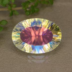 5.02克拉天然多色镀膜石英，椭圆形切割，14.3×10.1毫米，VVS-VS