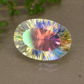 5.02克拉天然多色镀膜石英，椭圆形切割，14.3×10.1毫米，VVS-VS
