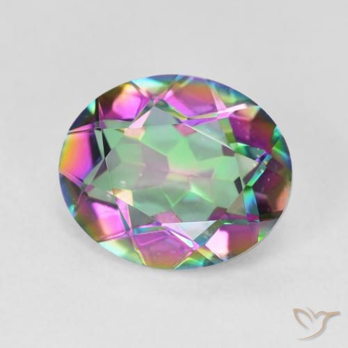 4.10克拉天然多色镀膜石英，椭圆形切割，12.1×10.1毫米，VVS
