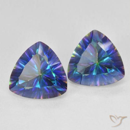 4.63天然多色镀膜石英，三角形，9.1×9毫米，VS