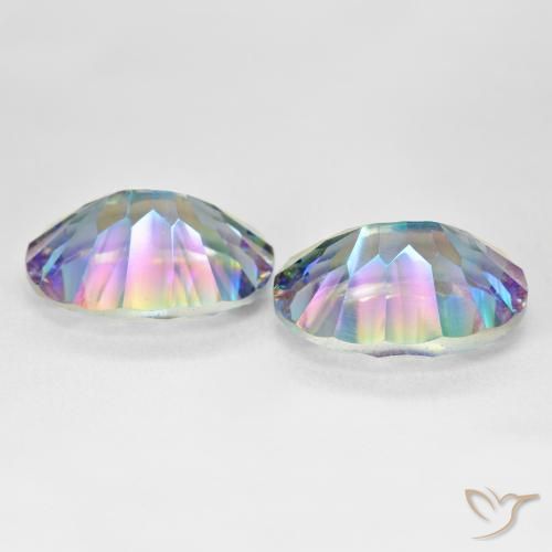 25.03天然多色镀膜石英，椭圆形切割，18.2×13.3毫米，VS