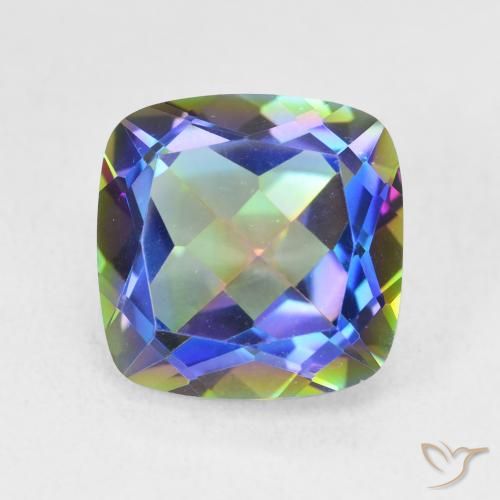 6.74克拉天然多色镀膜石英，垫形剪裁，11.9×11.9毫米，VVS
