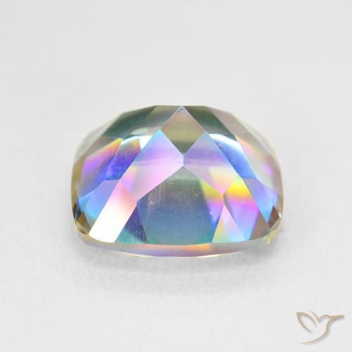 6.74克拉天然多色镀膜石英，垫形剪裁，11.9×11.9毫米，VVS