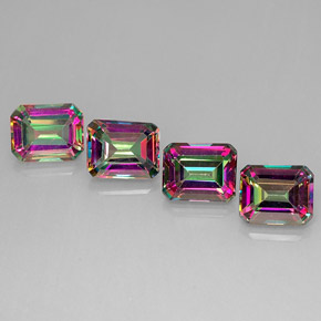 天然多色镀膜托帕石，祖母绿式切割，9.9×8毫米，VVS-VS
