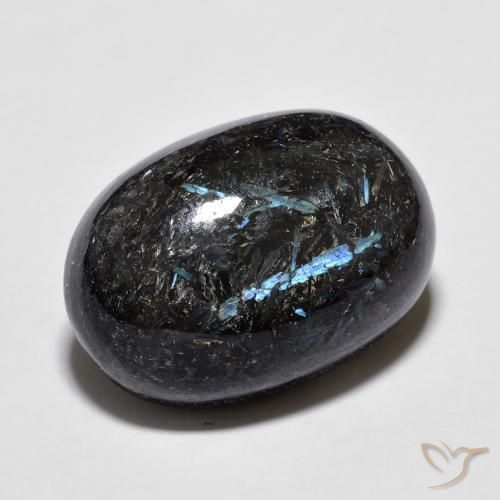16.00ct 天然 黑色带蓝色闪光 Nuummite, 椭圆形, 不透明