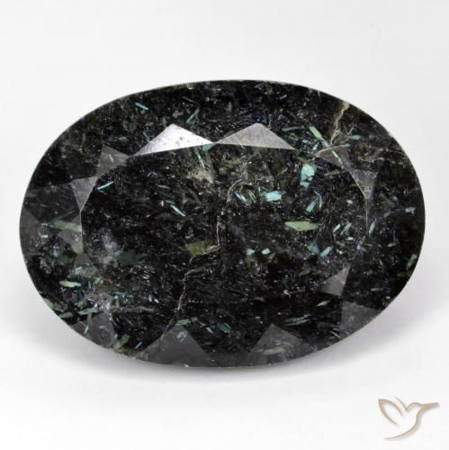 34.24ct 天然 黑色带蓝色闪光 Nuummite, 椭圆形, 不透明