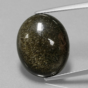 9.57克拉天然黄金色黑曜石，椭圆形切割，17.2×14.2毫米，不透明
