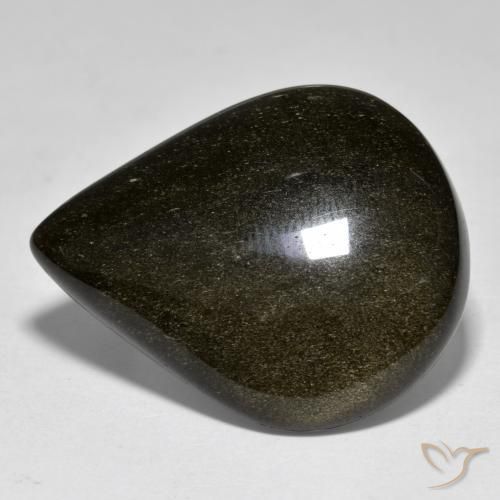 30.47ct 天然 黑色带金色光泽 黑曜石, 梨形, 不透明