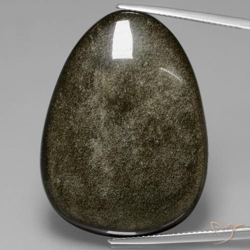 45.21ct 天然 黑色带金色光泽 黑曜石, 梨形, 不透明