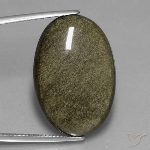 24.53ct 天然 黑色带金色光泽 黑曜石, 椭圆形, 不透明