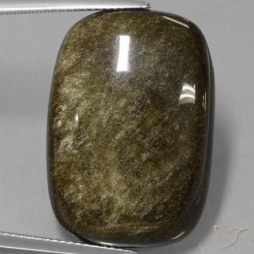 25.46ct 天然 黑色带金色光泽 黑曜石, 软垫, 不透明