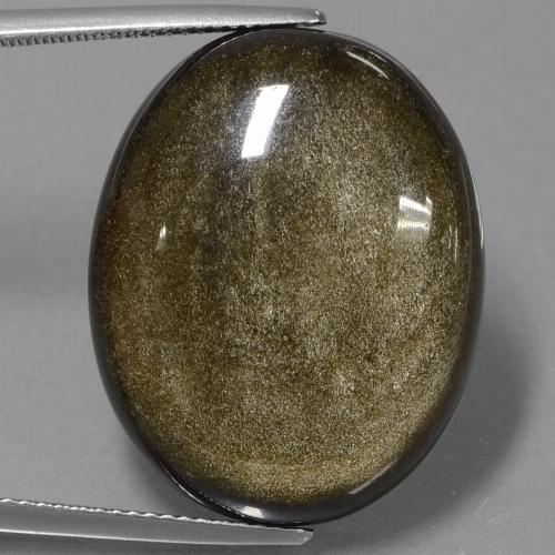 28.57克拉天然金色黑曜石，椭圆形切割，25.6×20.4毫米，不透明