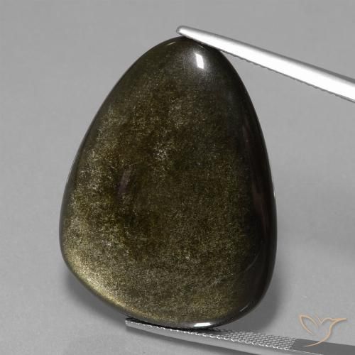 38.75ct 天然 黑色带金色光泽 黑曜石, 胖三角形, 不透明