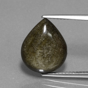4.64克拉天然黄金色黑曜石，梨形，14×11.7毫米，不透明
