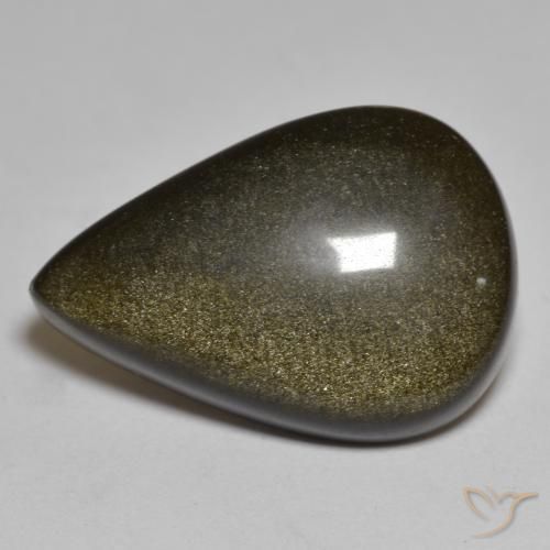 15.09ct 天然 黑色带金色光泽 黑曜石, 梨形, 不透明