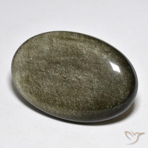 30.38ct 天然 黑色带金色光泽 黑曜石, 椭圆形, 不透明