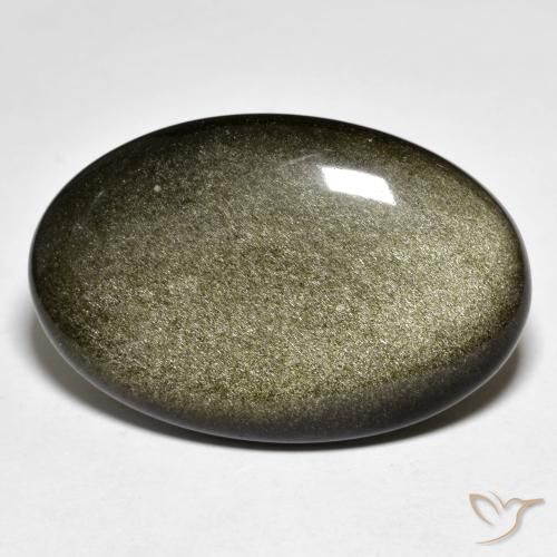 30.47ct 天然 黑色带金色光泽 黑曜石, 椭圆形, 不透明